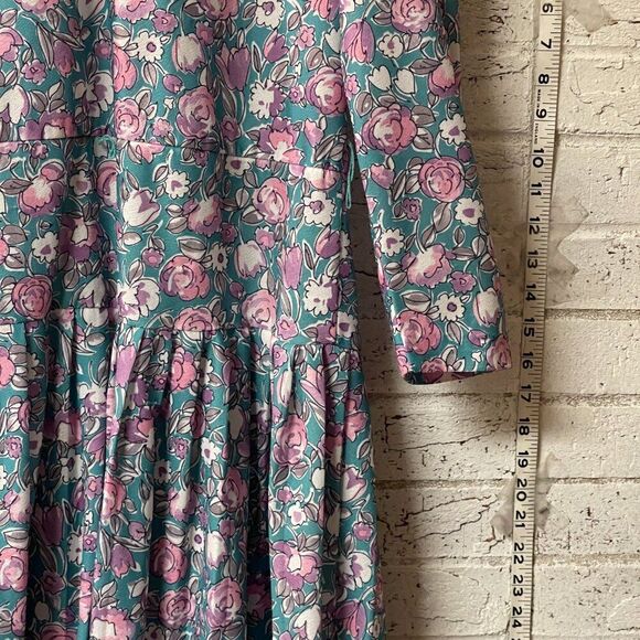 Vintage Floral 80s Jennifer Gee Pleated Long Sleeve Dress 10 - Picture 4 of 10